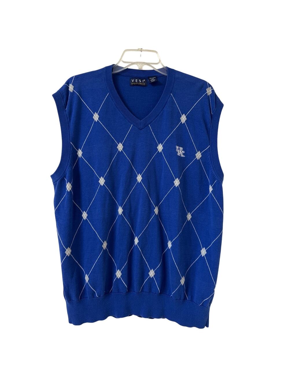 Vesi Sportswear 100% Cotton XXL UK University of Kentucky Blue, Gray Argyle Vest
